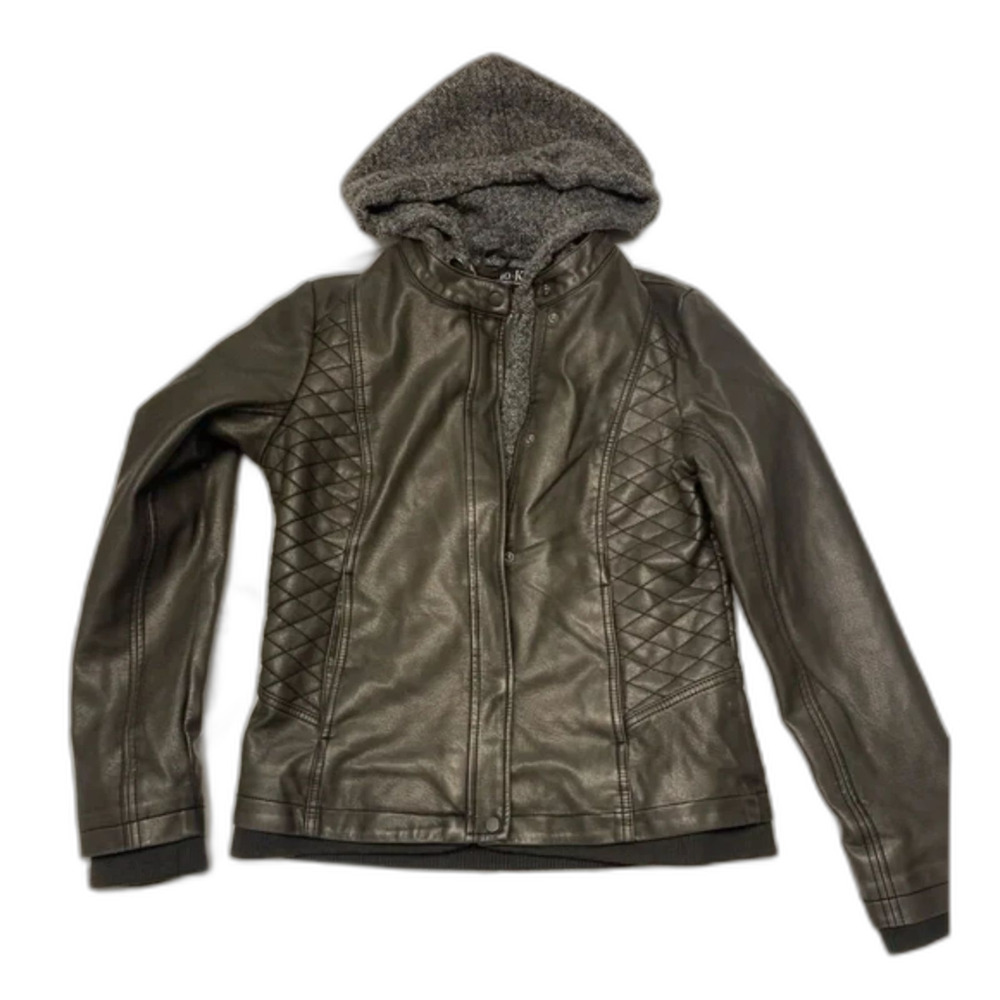 Mo-Ka by Santa Fe Apparel Miriam Knit Hood Faux Leather Jacket